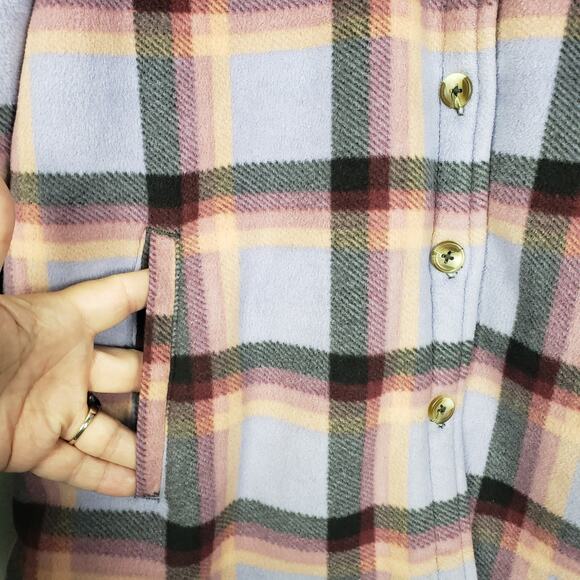 SAGE Collective Women's S Fuzzy Lined Plaid Shacket Purple Western Fall Casual - Picture 3 of 11